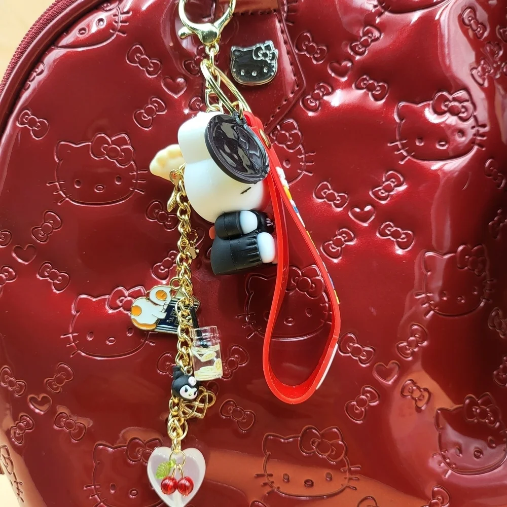 Hello Kitty Red Embossed Satchel with Character Charms..Original..GM size...